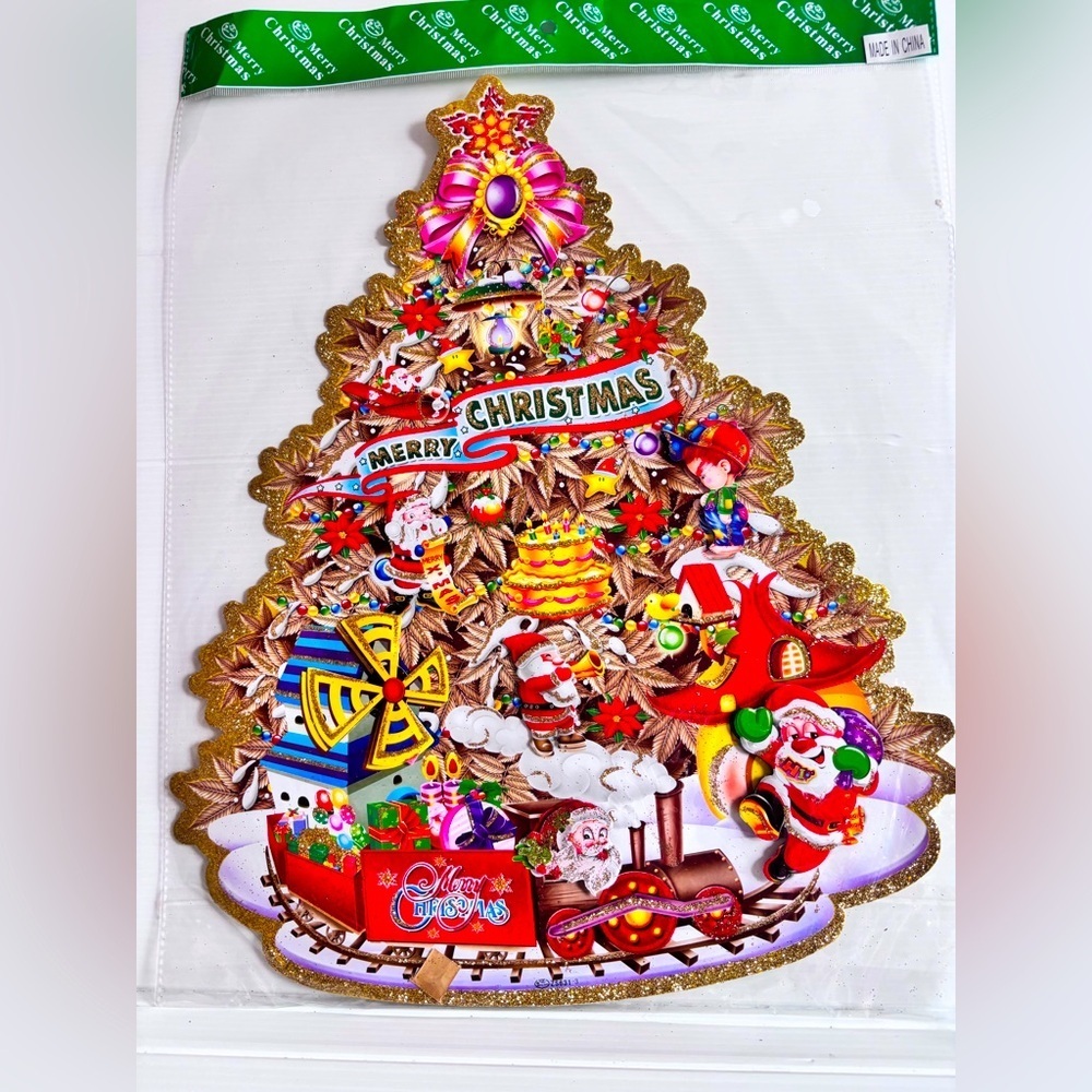 Vintage Glitter Christmas Wall Decoration 90s 2000s